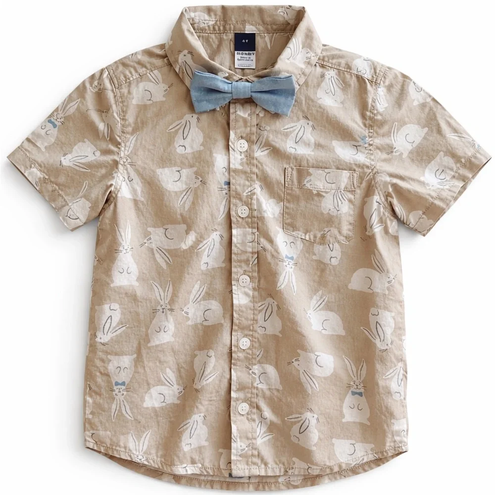 Toddler Boys Dress Shirt Bundle 4T | Old Navy Bunny + Wonder Nation Pink Gingham